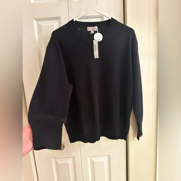 NWT J. Crew $178 100% Cashmere Oversized Crewneck Sweater Black XS (Fits S/M) - Picture 3 of 11